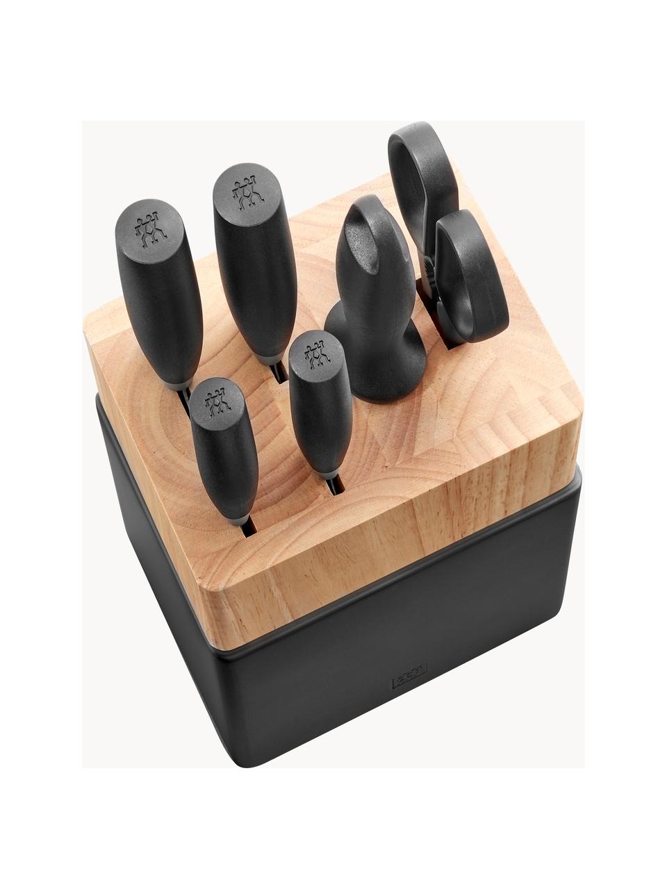 Messenblok Now van rubberhout, set van 7, Handvatten: kunststof, Rubberhout, zwart, zilverkleurig, Set met verschillende formaten