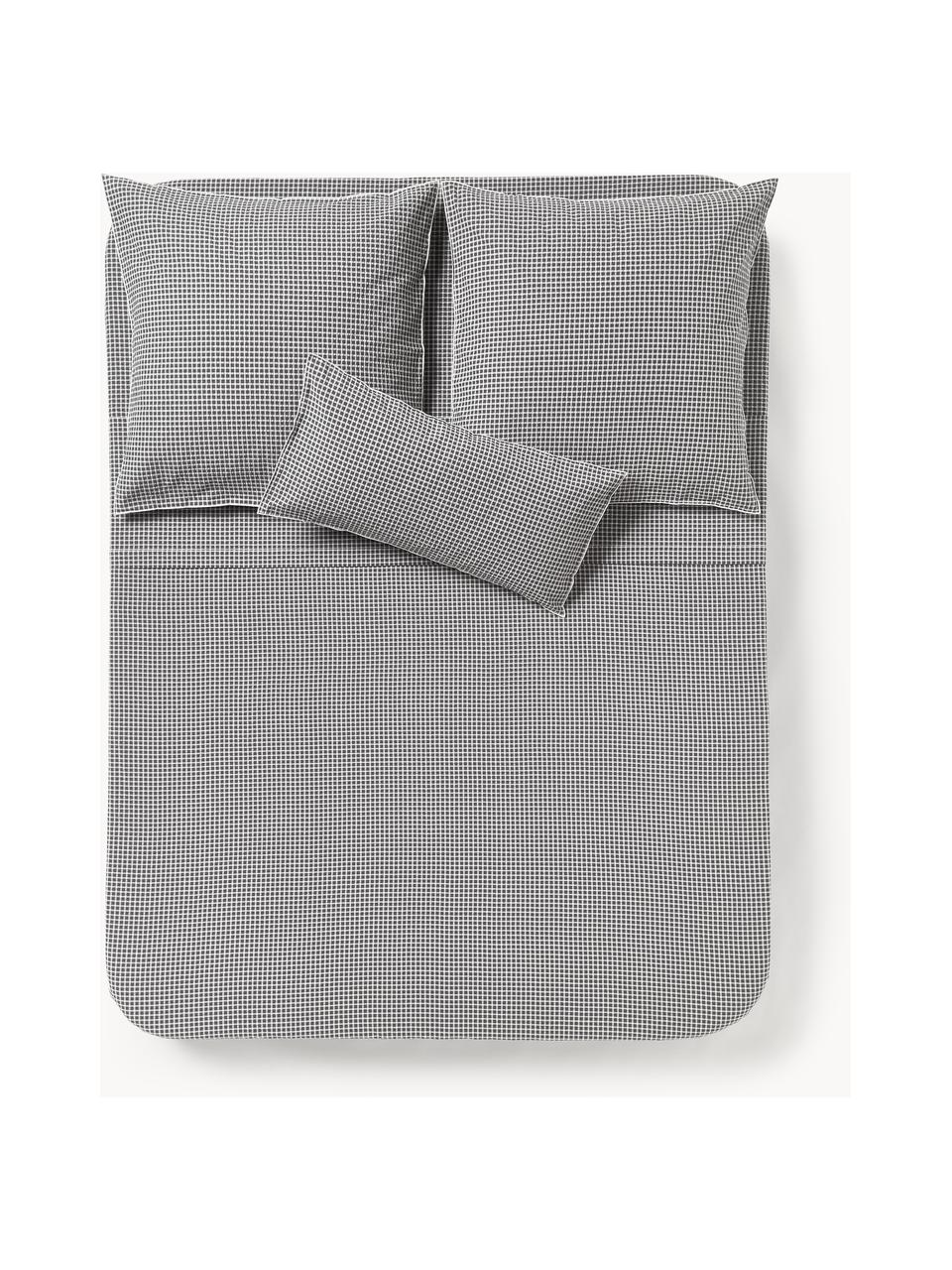 Drap de lit en seersucker Davey, Gris foncé, blanc, Drap plat 240 x 280 cm