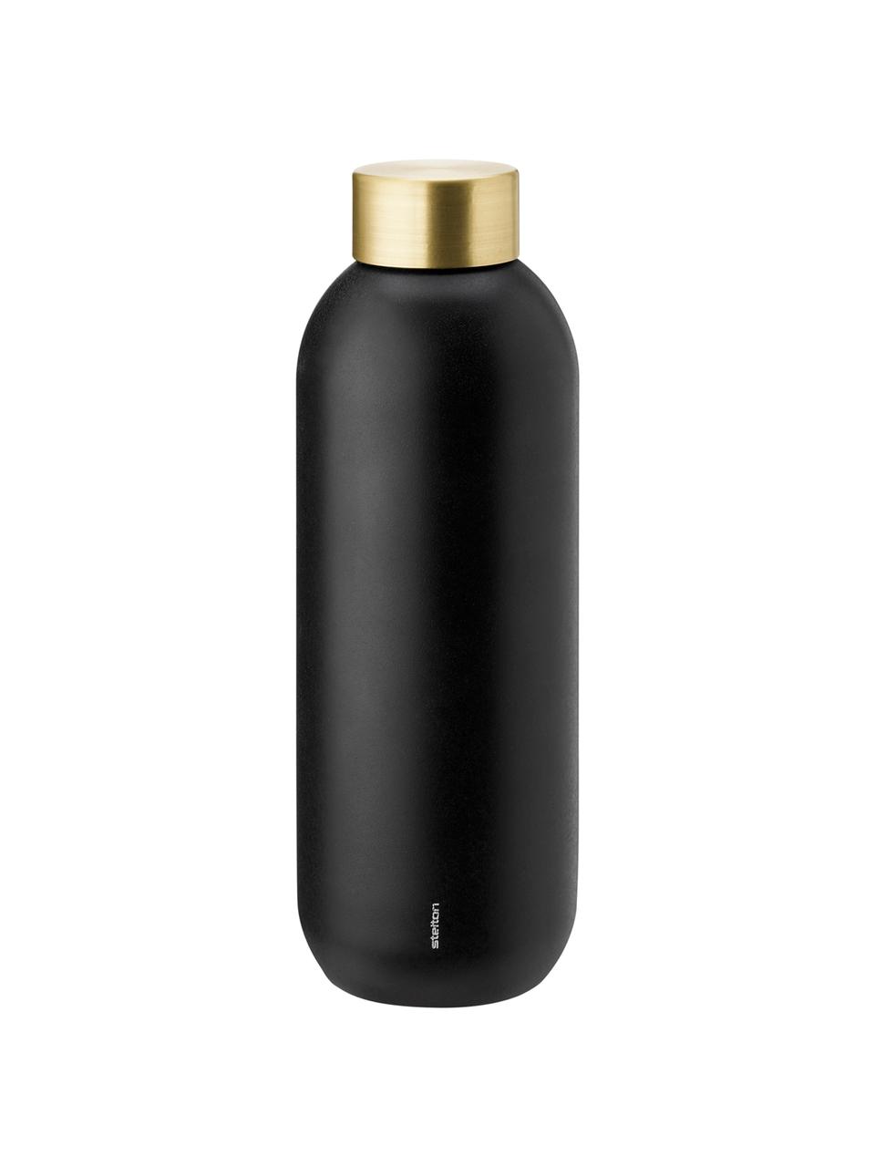 Trinkflasche Collar in Schwarz/Gold, Korpus: Edelstahl mit Teflonbesch, Korpus: Schwarz, mattSchraubverschluss: Messing, 750 ml