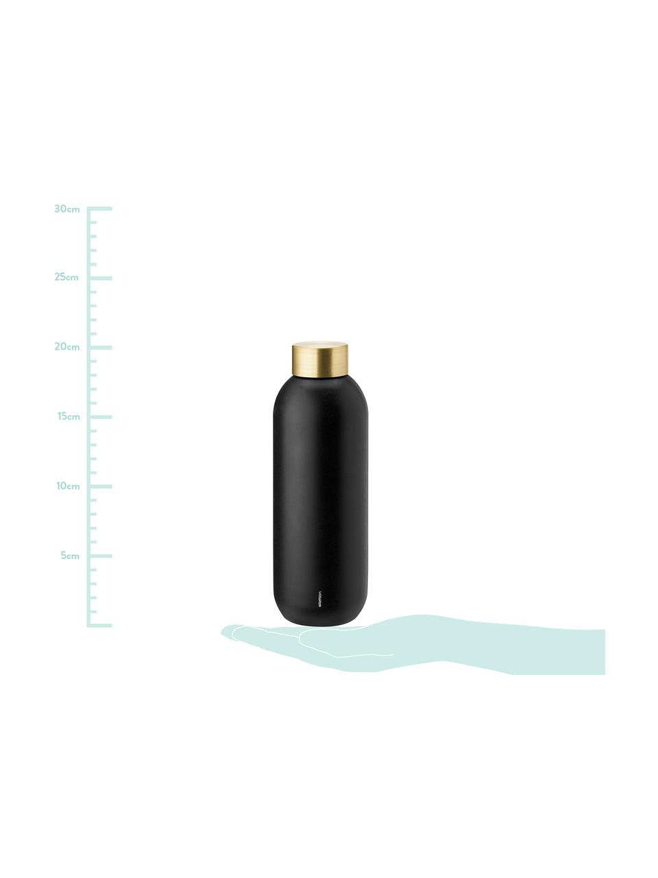 Trinkflasche Collar in Schwarz/Gold, Korpus: Edelstahl mit Teflonbesch, Korpus: Schwarz, mattSchraubverschluss: Messing, 750 ml