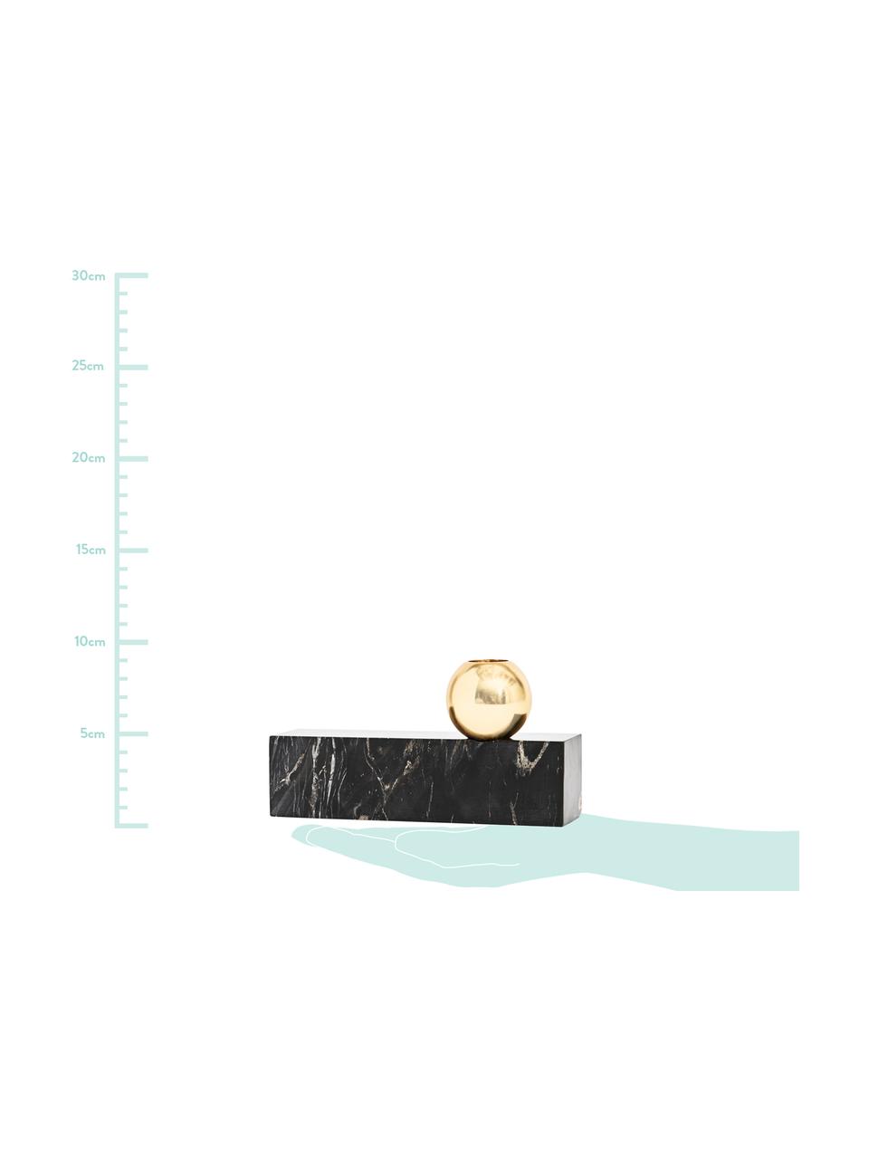 Portacandele in marmo Tangent, Marmo, metallo, ottone, Nero marmorizzato, ottone, Larg. 17 x Alt. 9 cm