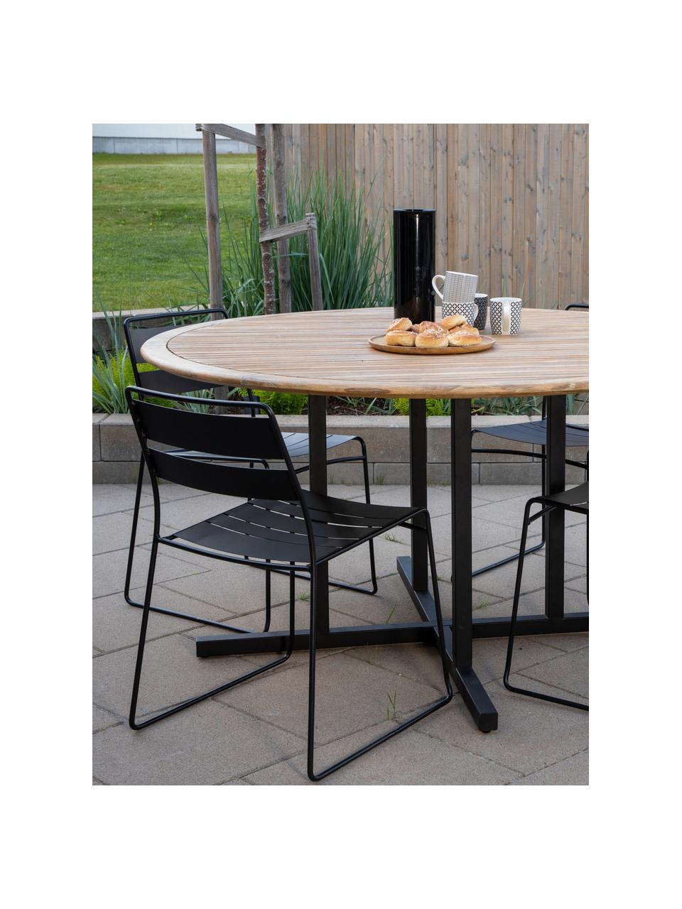 Houten tuintafel Cruz, Tafelblad: acaciahout, Frame: gecoat metaal, Bruin, zwart, Ø 140 cm