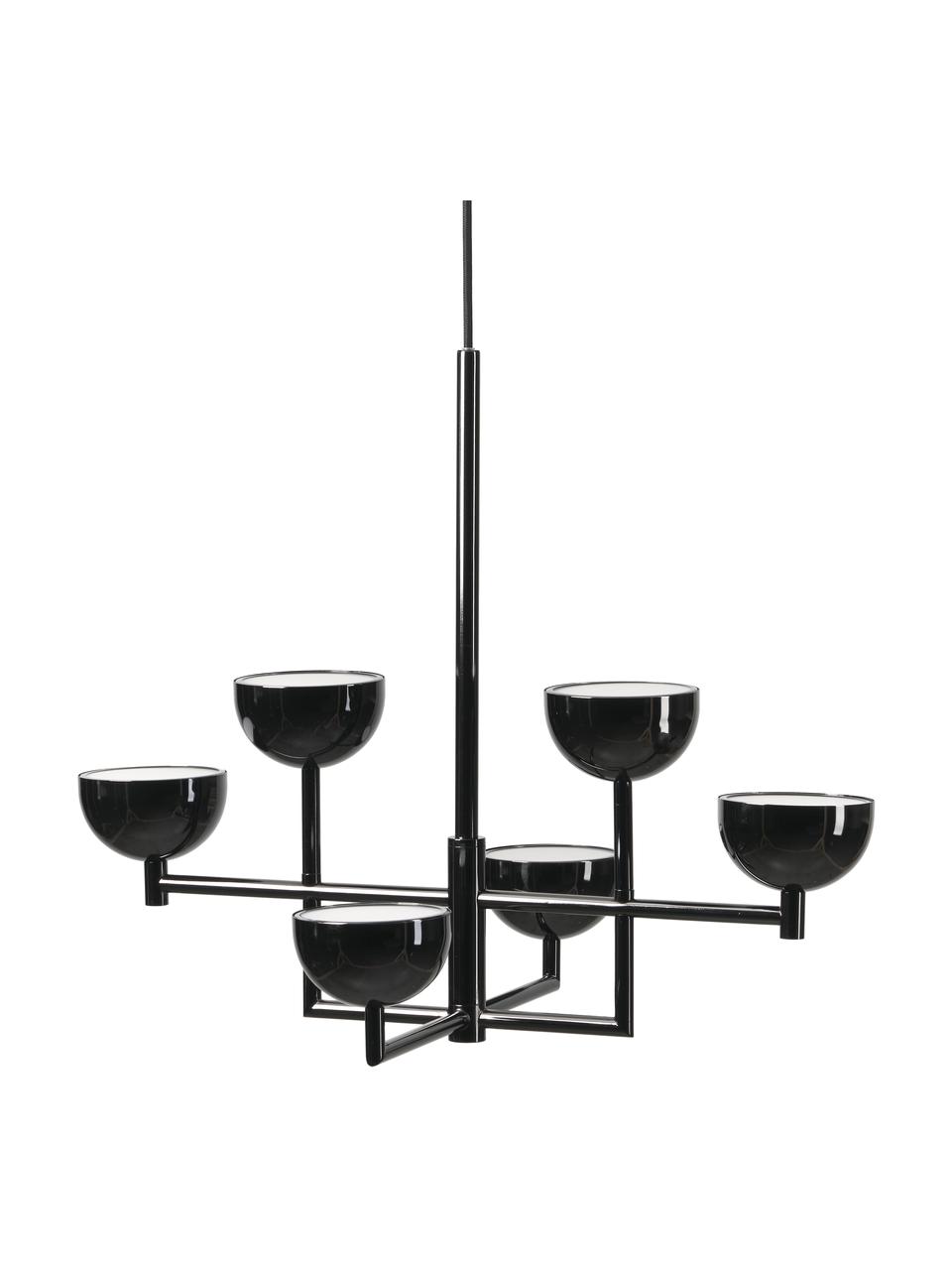 Grote LED-hanglamp Paula in metaal glanzend zwart, Baldakijn: vernikkeld metaal, Nikkelzwart, B 55 x H 49 cm