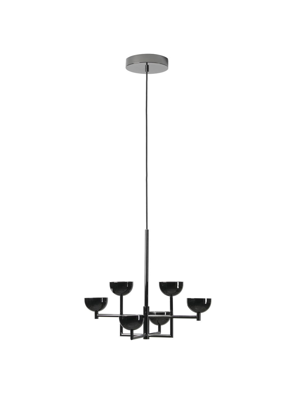 Lámpara de techo grande LED Paula, Pantalla: metal niquelado, Estructura: metal latón, Fijación: metal niquelado, Cable: cubierto en tela, Negro, An 55 x Al 49 cm