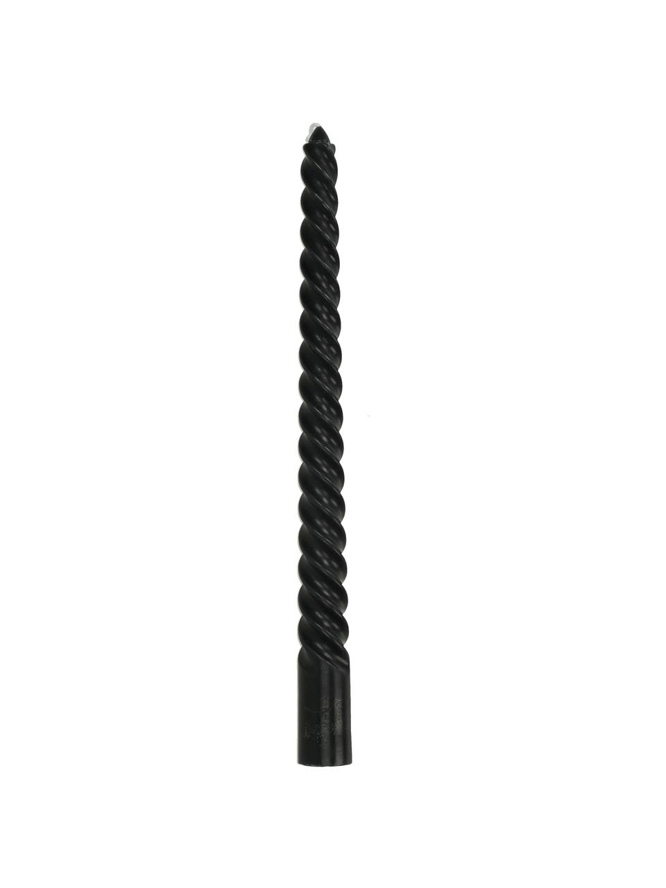 Velas candelabro Twisted, 4 uds., Cera, Negro, Ø 3 x Al 26 cm