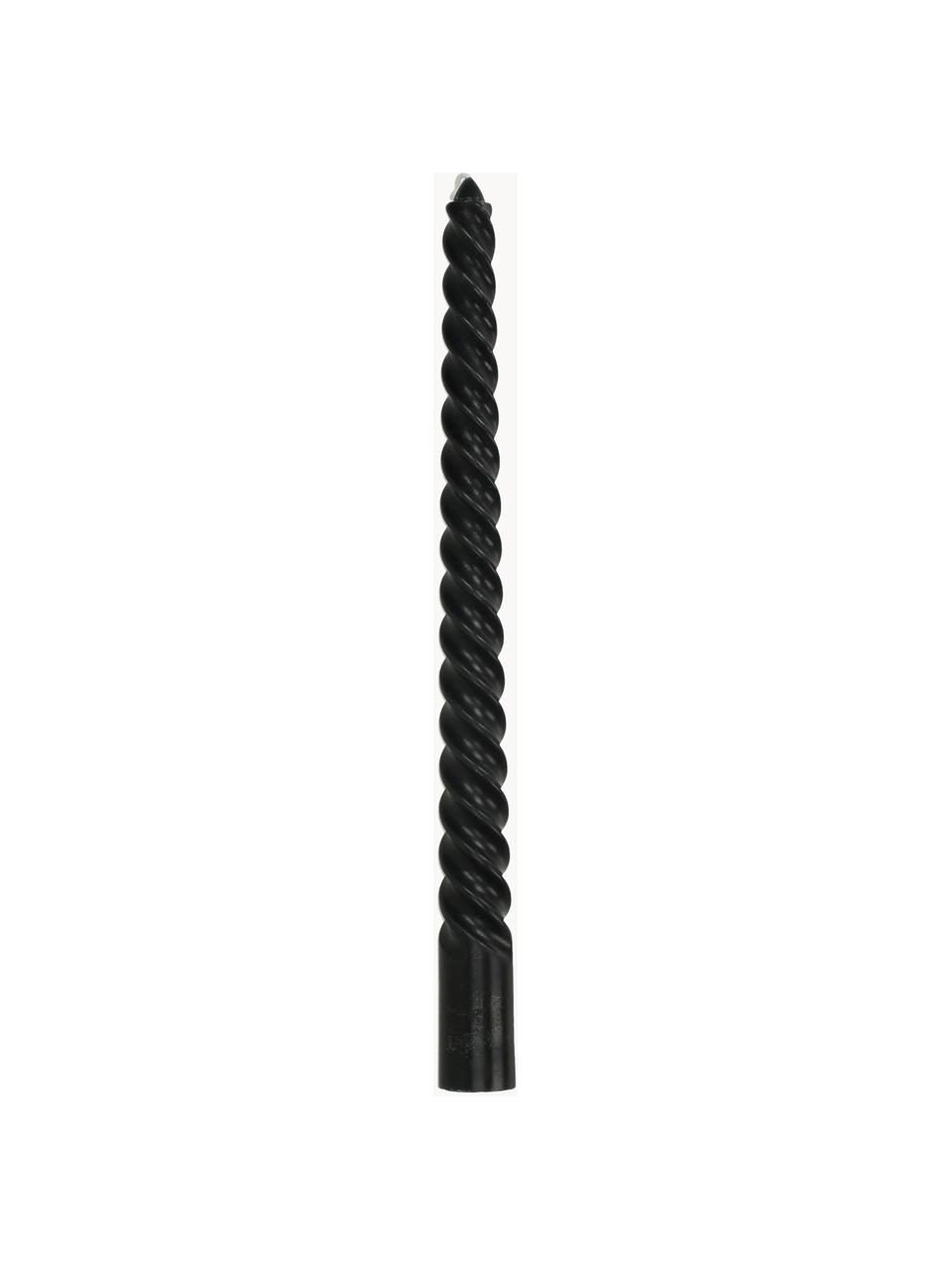 Gedraaide kaarsen Twisted, 4 stuks, Was, Zwart, H 26 cm