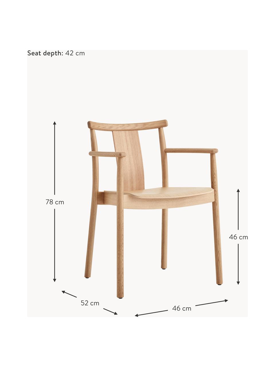 Chaise à accoudoirs en chêne Merkur, Bois de chêne, contreplaqué, Chêne, larg. 46 x prof. 52 cm