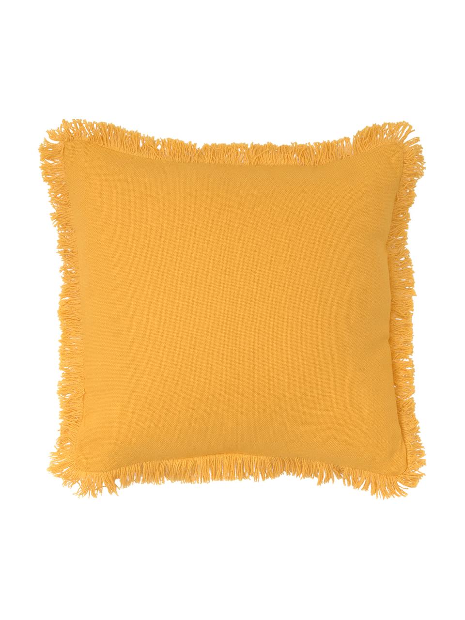 Cojín con flecos Prague, con relleno, Parte delantera: algodón de tejido grueso, Parte trasera: algodón, Amarillo sol, An 40 x L 40 cm
