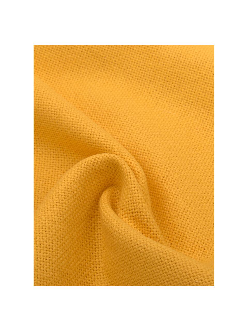 Kissen Prague in Gelb mit Fransenabschluss, mit Inlett, Vorderseite: Baumwolle, grob gewebt, Rückseite: Baumwolle, Sonnengelb, 40 x 40 cm
