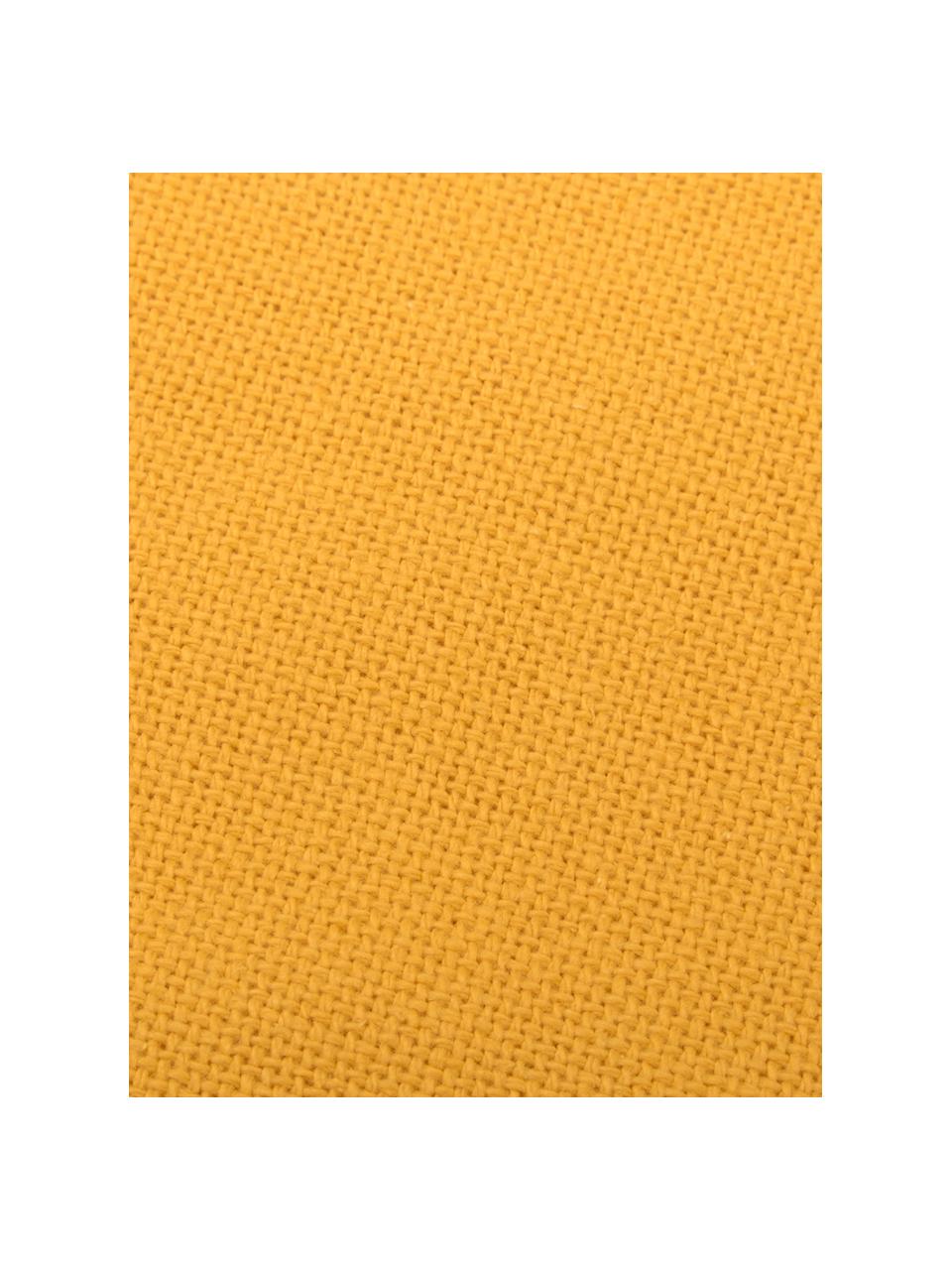 Kissen Prague in Gelb mit Fransenabschluss, mit Inlett, Vorderseite: Baumwolle, grob gewebt, Rückseite: Baumwolle, Sonnengelb, 40 x 40 cm