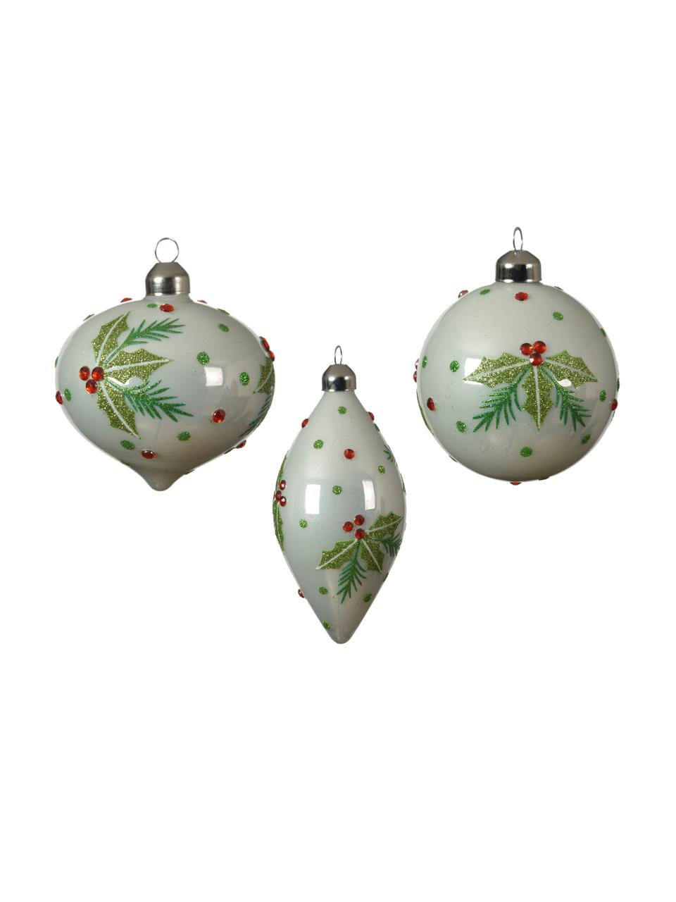 Kerstballen MistletoeØ 8 cm, 3 stuks, Groentinten, rood, Set met verschillende formaten