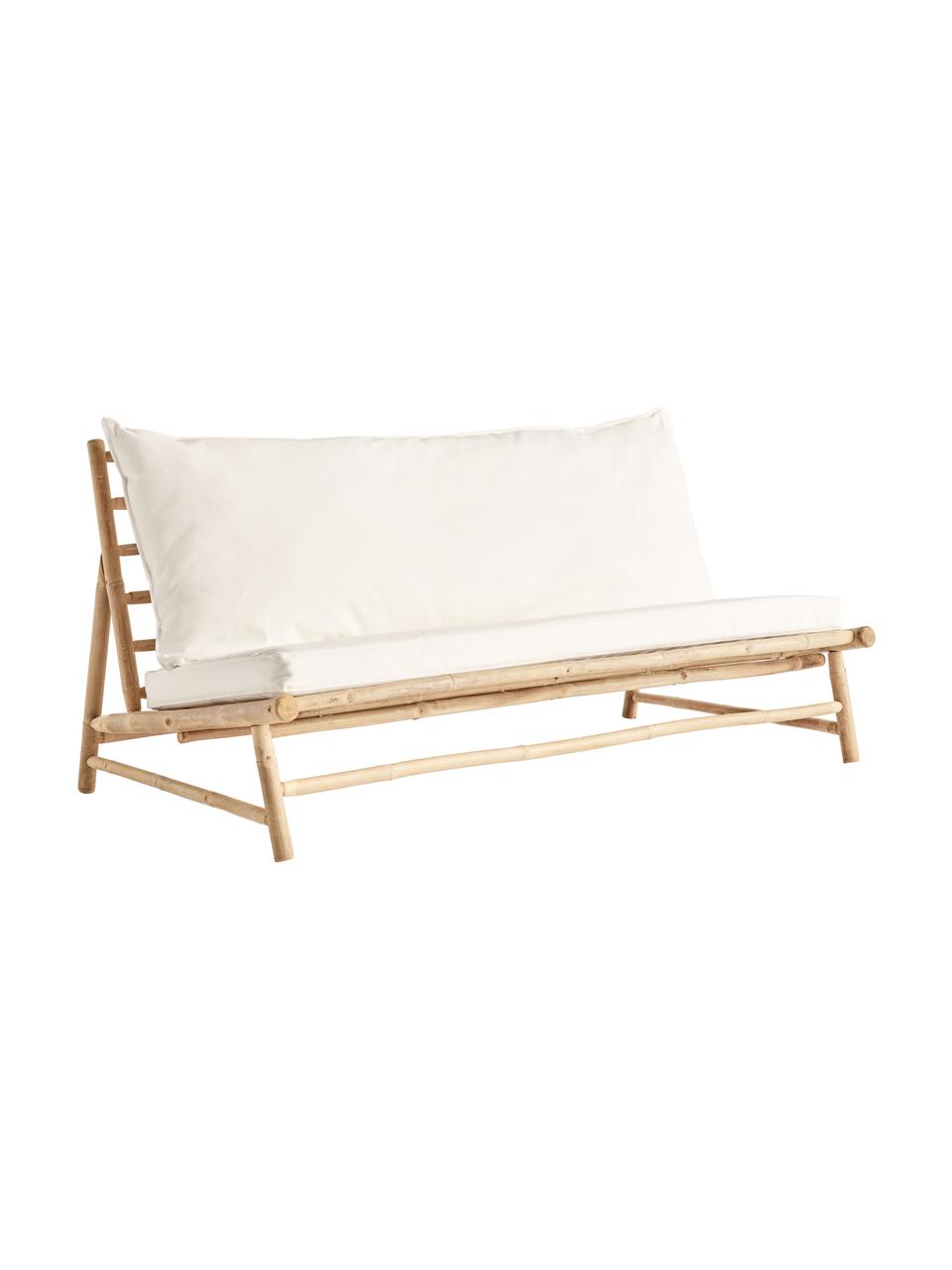 Sofa wypoczynkowa z drewna bambusowego Bamslow (2-osobowa), Stelaż: drewno bambusowe, Tapicerka: 100% bawełna, Biały, brązowy, S 160 x G 87 cm