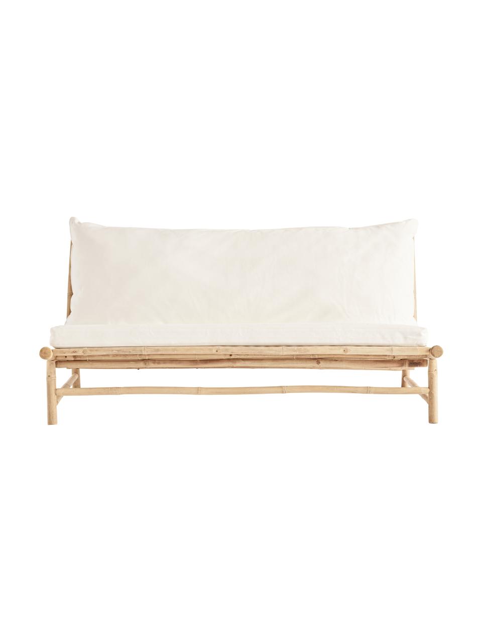 Bambus-Loungesofa Bamslow mit Polsterauflage, Gestell: Bambus, Bezug: 100% Baumwolle, Weiß, Braun, B 160 x T 87 cm