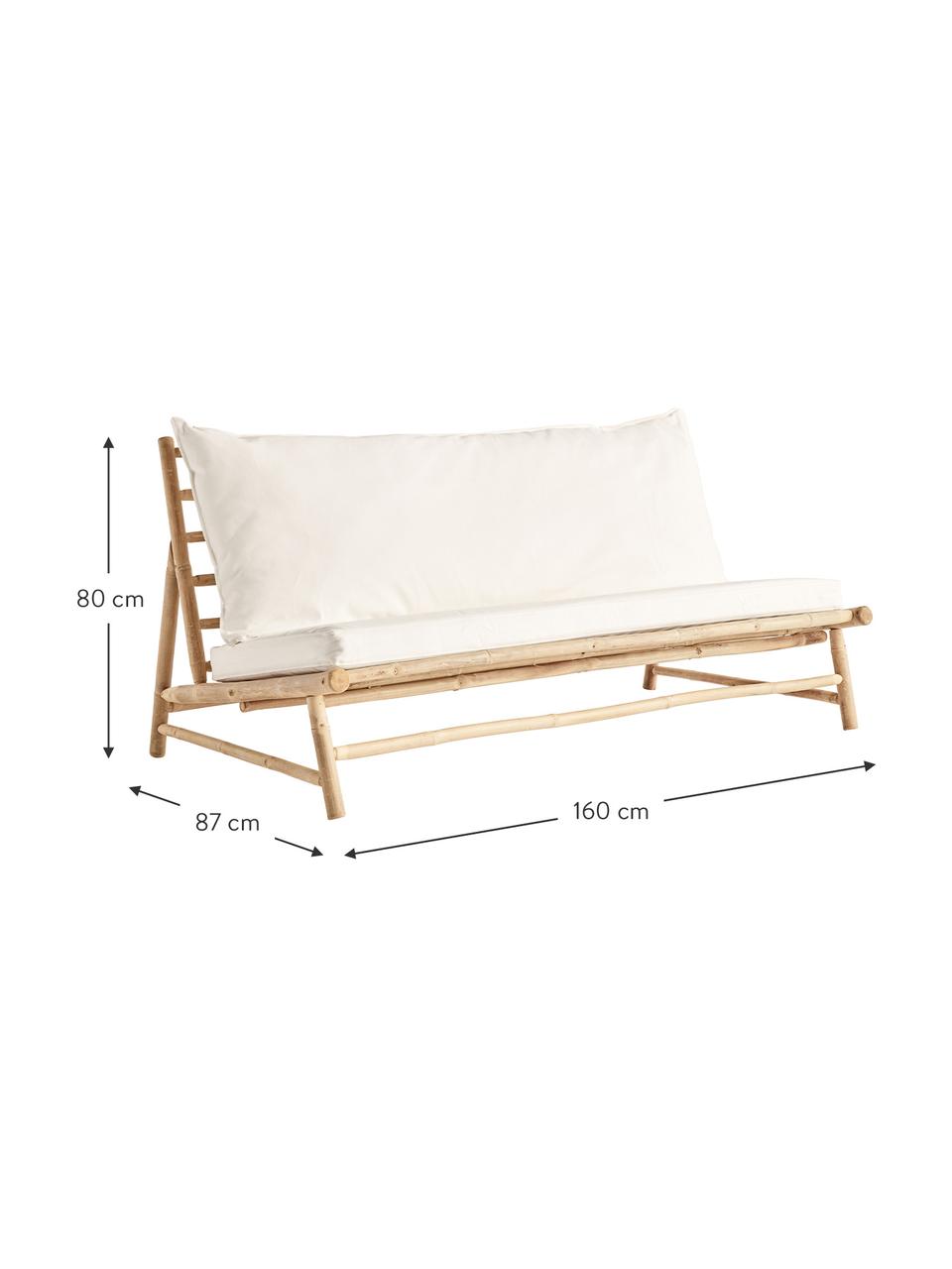 Sofá lounge de bambú Bamslow, Estructura: madera de bambú, Funda: 100% algodón, Blanco, marrón, An 160 x F 87 cm