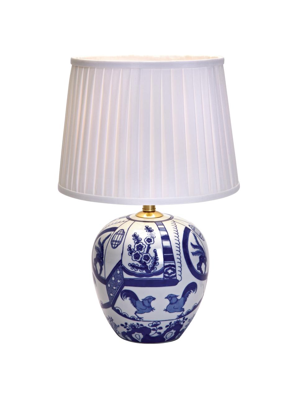 Keramische tafellamp Göteborg, Lampvoet: keramiek, Lampenkap: polyester, Lampvoet: blauw, wit. Lampenkap: wit, Ø 31 x H 48 cm