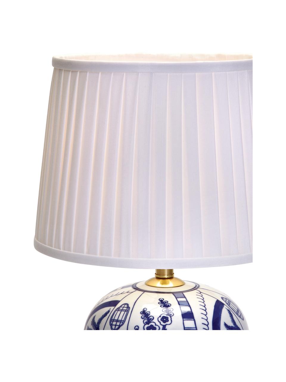 Lampa stołowa z ceramiki Göteborg, Podstawa lampy: niebieski, biały Klosz: biały, Ø 31 x W 48 cm