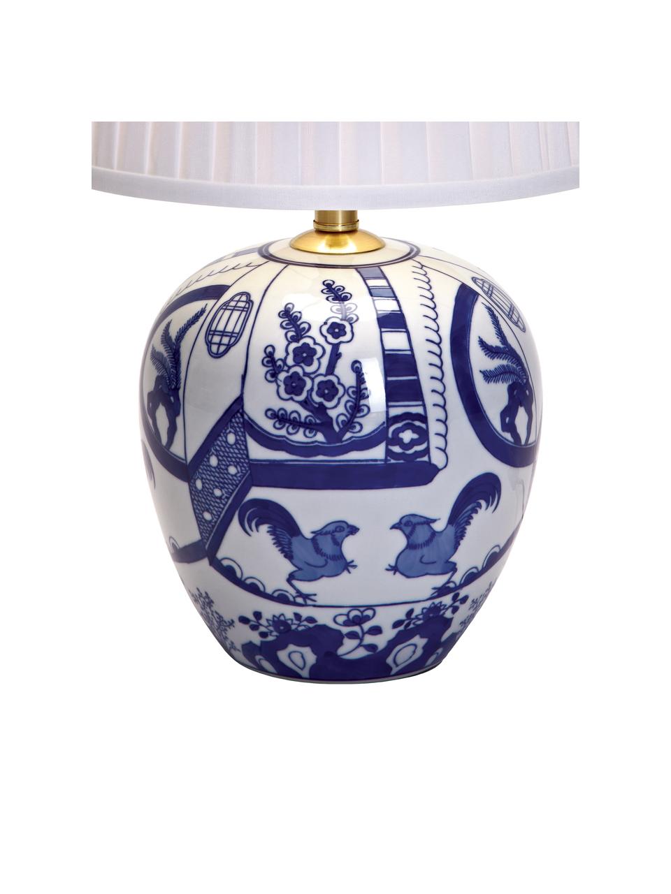 Lampada da tavolo in ceramica Göteborg, Base della lampada: ceramica, Paralume: poliestere, Base della lampada: blu, bianco Paralume: bianco, Ø 31 x Alt. 48 cm