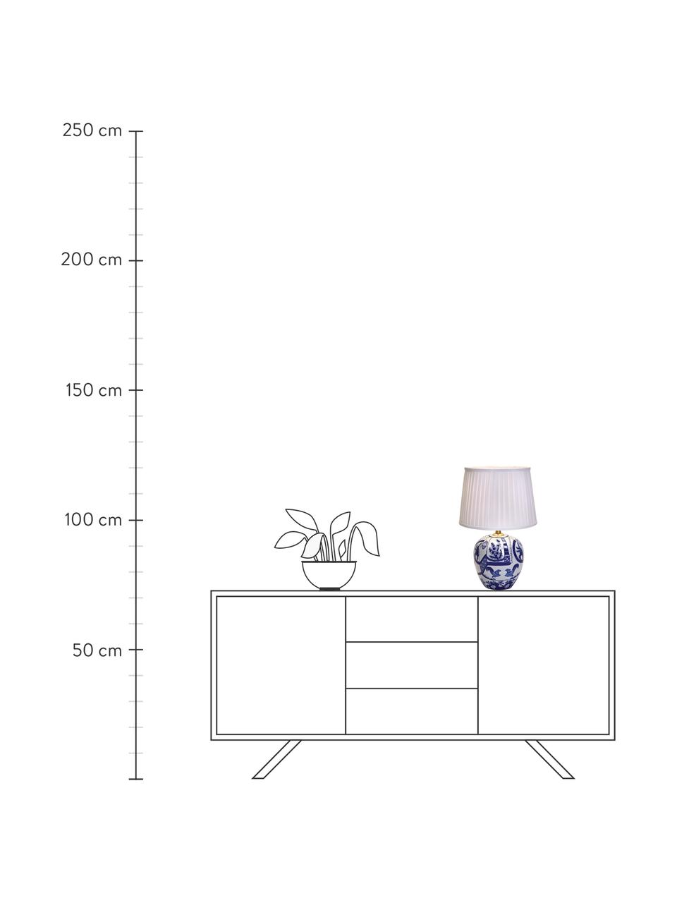 Lampada da tavolo in ceramica Göteborg, Base della lampada: ceramica, Paralume: poliestere, Base della lampada: blu, bianco Paralume: bianco, Ø 31 x Alt. 48 cm