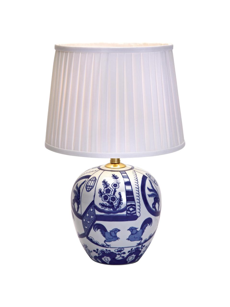 Lampada da tavolo in ceramica Göteborg, Base della lampada: ceramica, Paralume: poliestere, Base della lampada: blu, bianco Paralume: bianco, Ø 31 x Alt. 48 cm