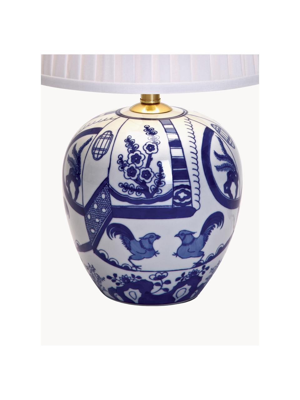 Lampada da tavolo in ceramica Göteborg, Paralume: poliestere, Base: blu, bianco Paralume: bianco, Ø 31 x Alt. 48 cm