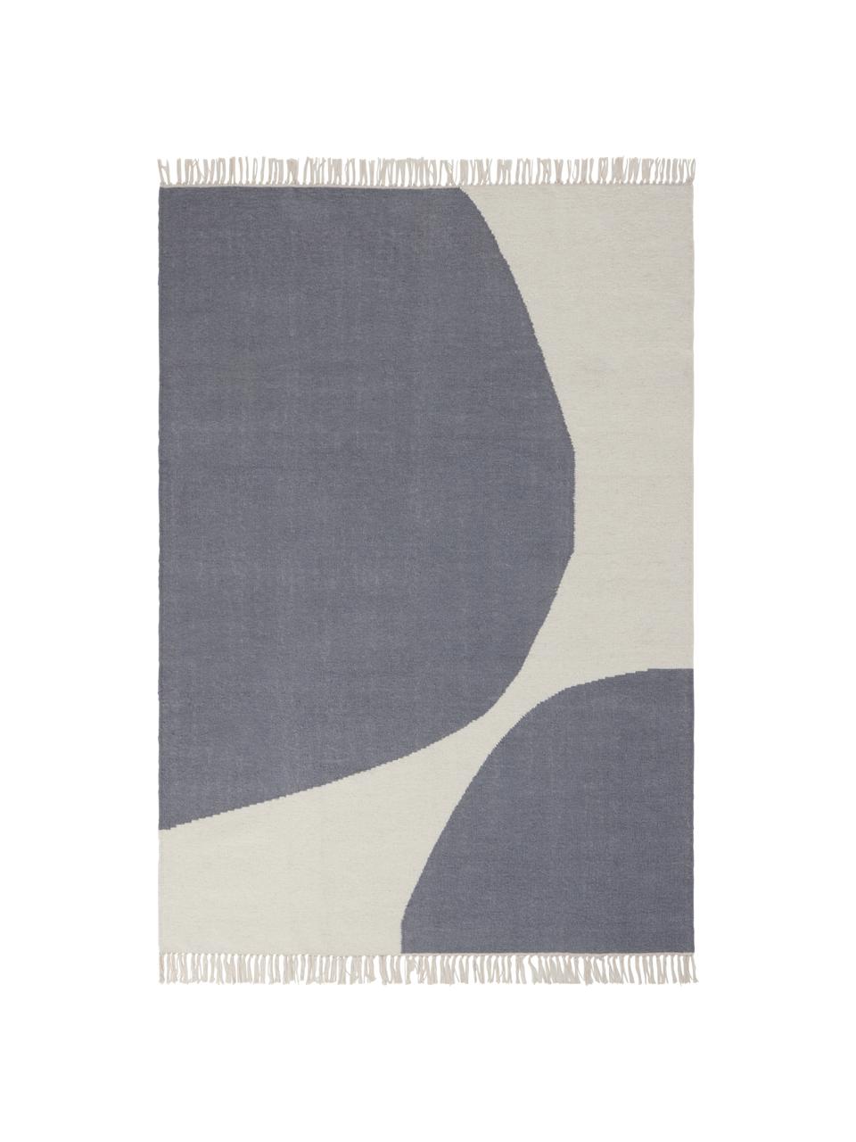 Tapis kilim en laine tissé à la main Stones, Blanc cassé, gris acier