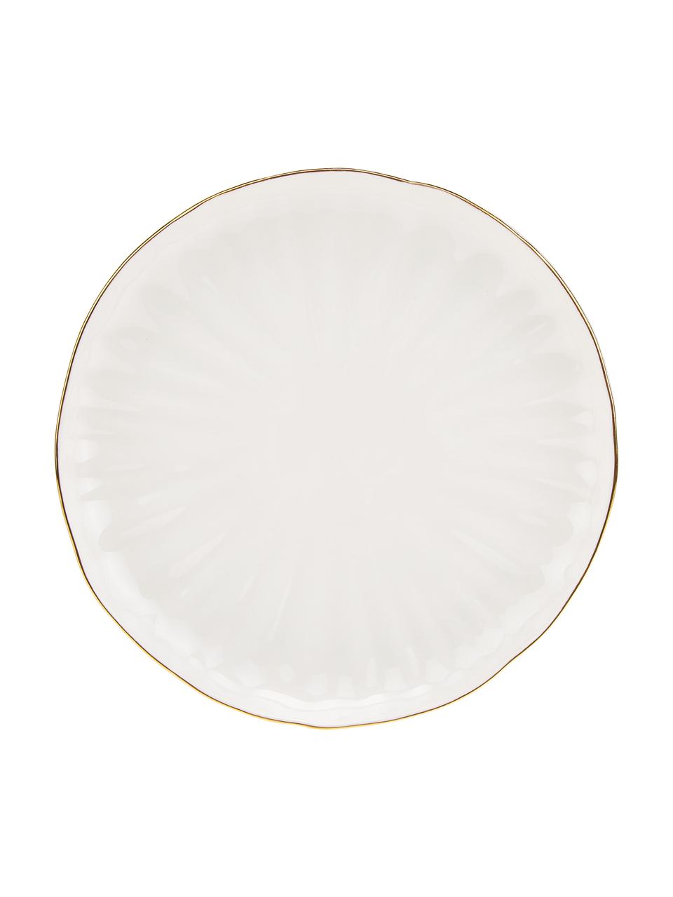Piattino da dessert in porcellana con rilievo e bordo dorato Sali 2 pz, Porcellana, Bianco, Ø 21 cm