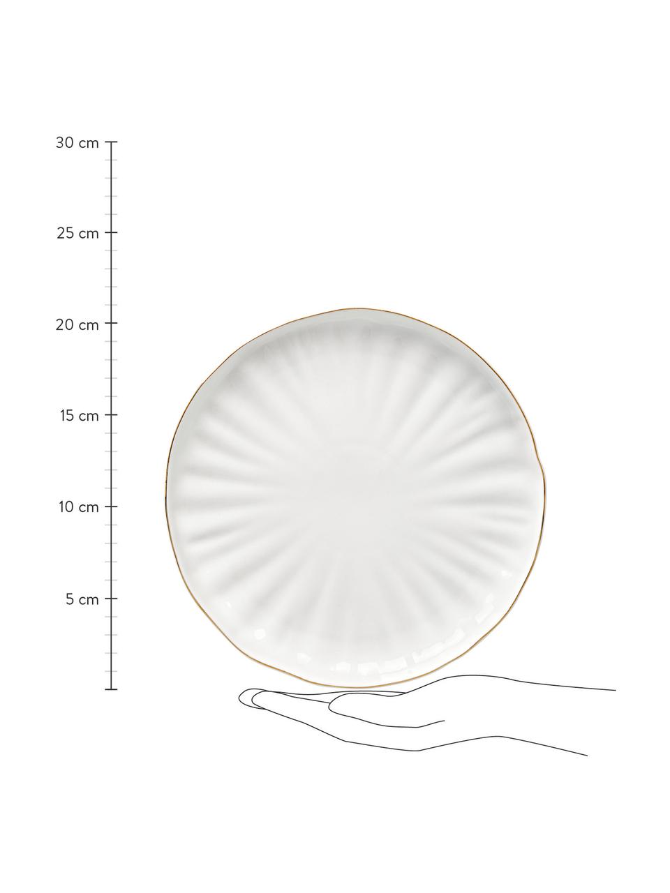 Piattino da dessert in porcellana con rilievo Sali 2 pz, Porcellana, Bianco con bordo oro, Ø 22 cm