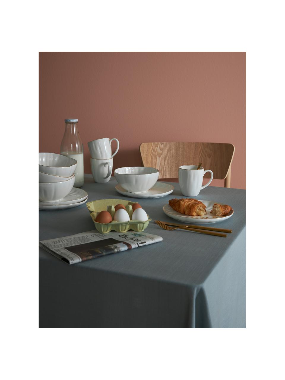 Frühstücksteller Sali mit Relief, 2 Stück, Porzellan, Weiß mit Goldrand, Ø 22 cm