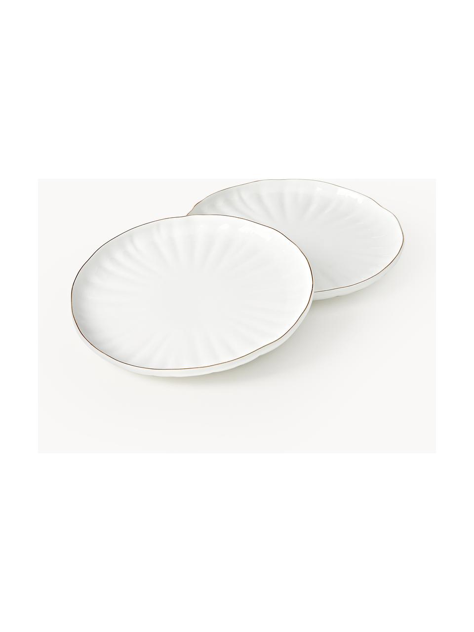 Assiettes à dessert en porcelaine Sali, 2 pièces, Porcelaine, émaillée, Blanc avec bordure dorée, Ø 21 cm