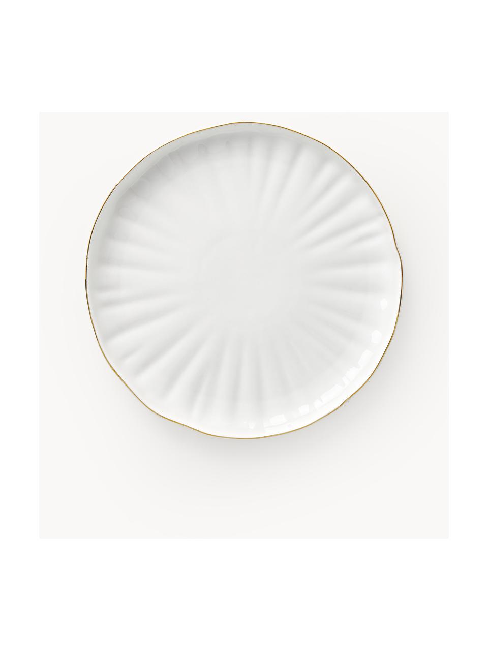Assiettes à dessert en porcelaine Sali, 2 pièces, Porcelaine, émaillée, Blanc avec bordure dorée, Ø 21 cm
