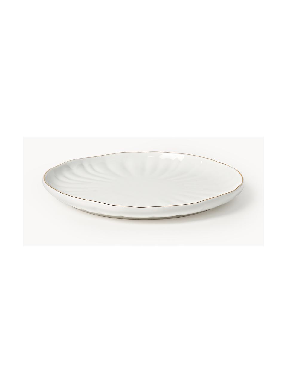 Platos postre con relieves Sali, 2 uds., Porcelana esmaltado, Blanco con borde dorado, Ø 21 cm