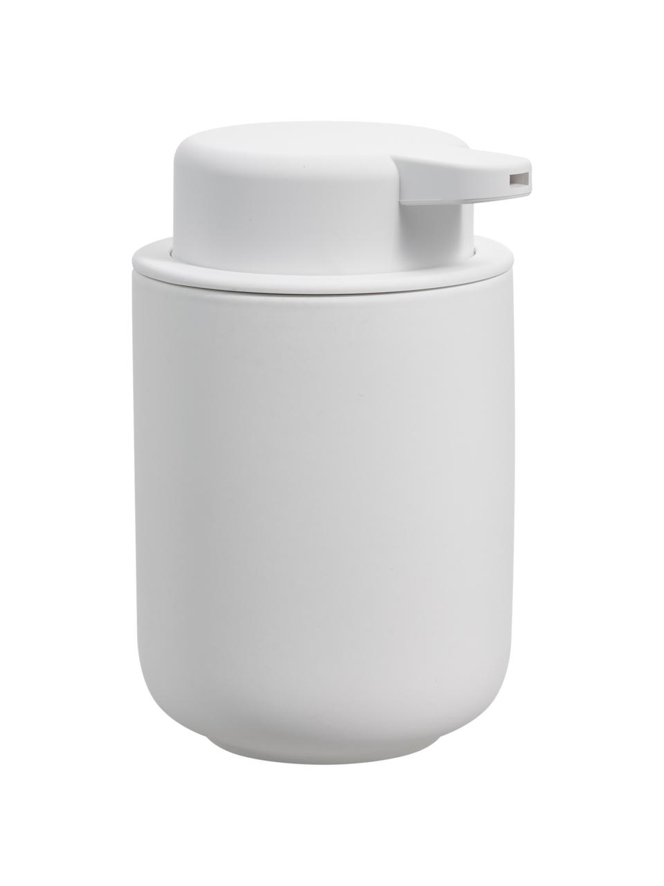 Dispenser sapone in maiolica con superficie soft-touch Ume, Contenitore: gres rivestita con superf, Bianco, Ø 8 x Alt. 13 cm
