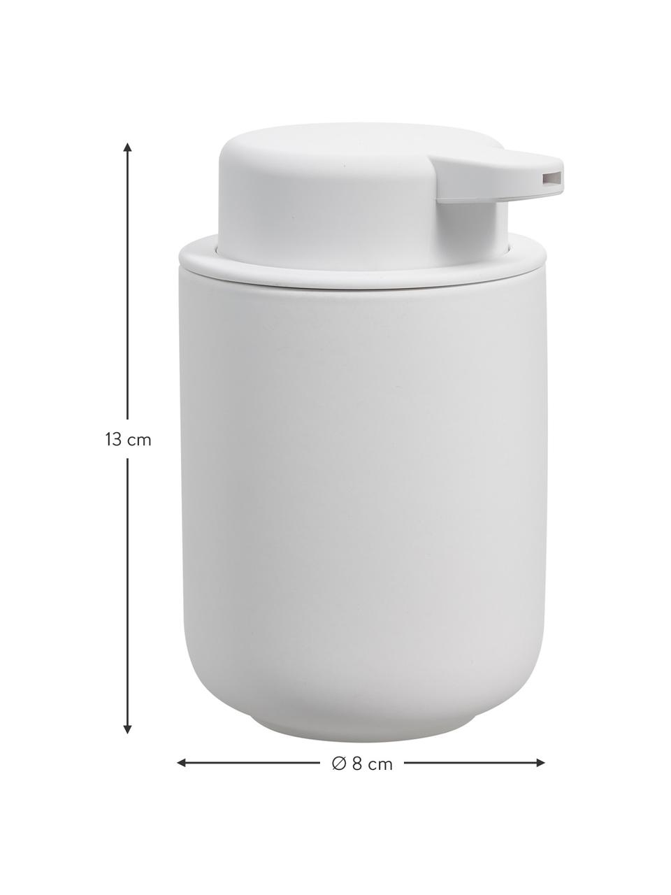 Distributeur de savon en grès à surface veloutée Omega, Blanc, Ø 8 x haut. 13 cm