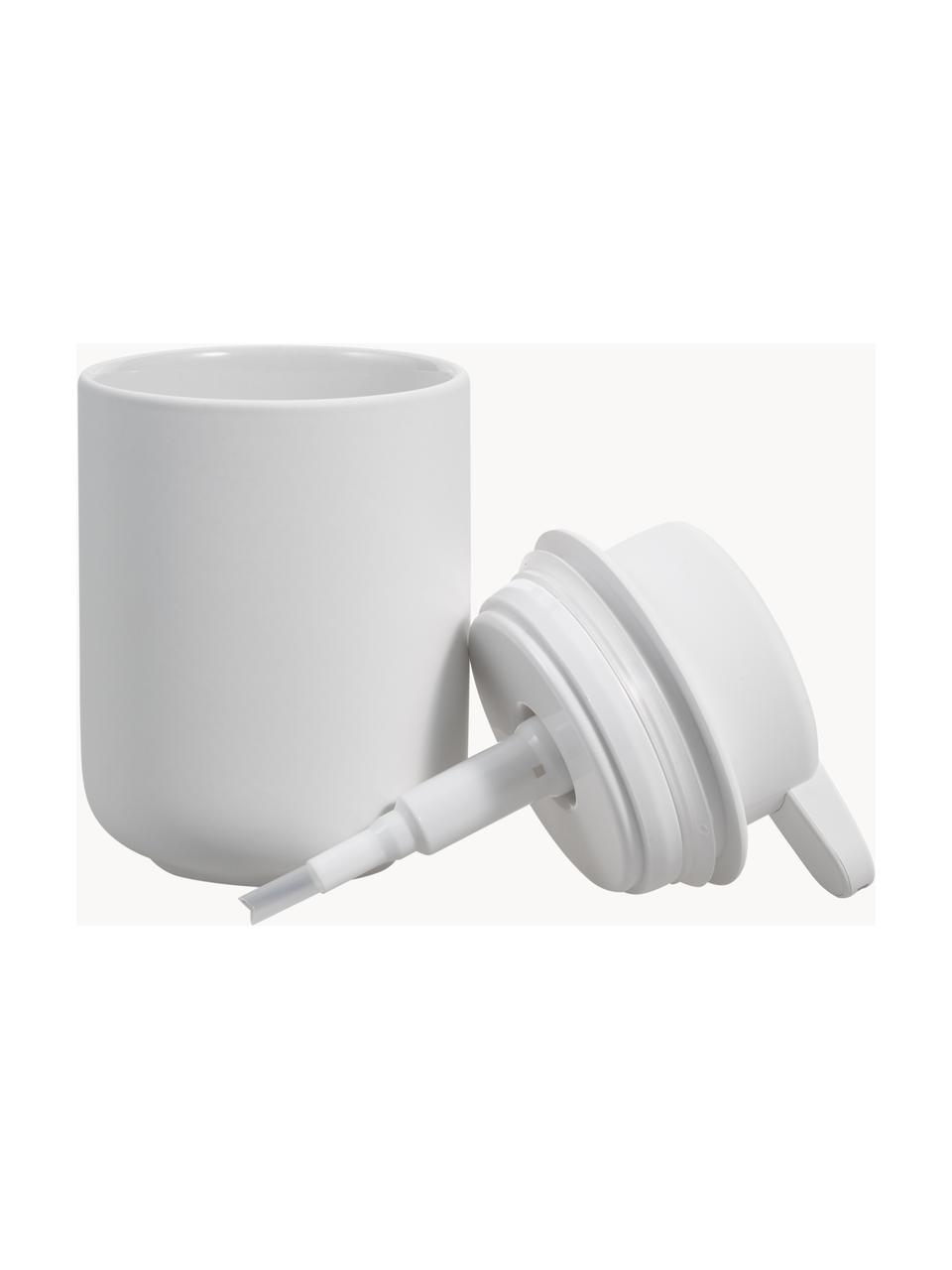 Dispenser sapone con superficie soft-touch Ume, Contenitore: gres rivestita con superf, Bianco, Ø 8 x Alt. 13 cm