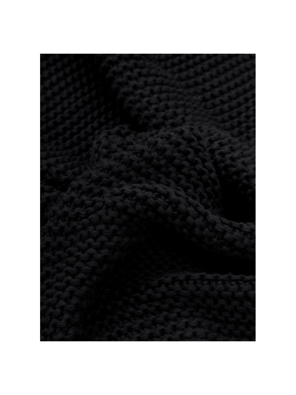 Plaid en tricot Adalyn, 100 % coton bio, certifié GOTS, Noir, larg. 150 x long. 200 cm