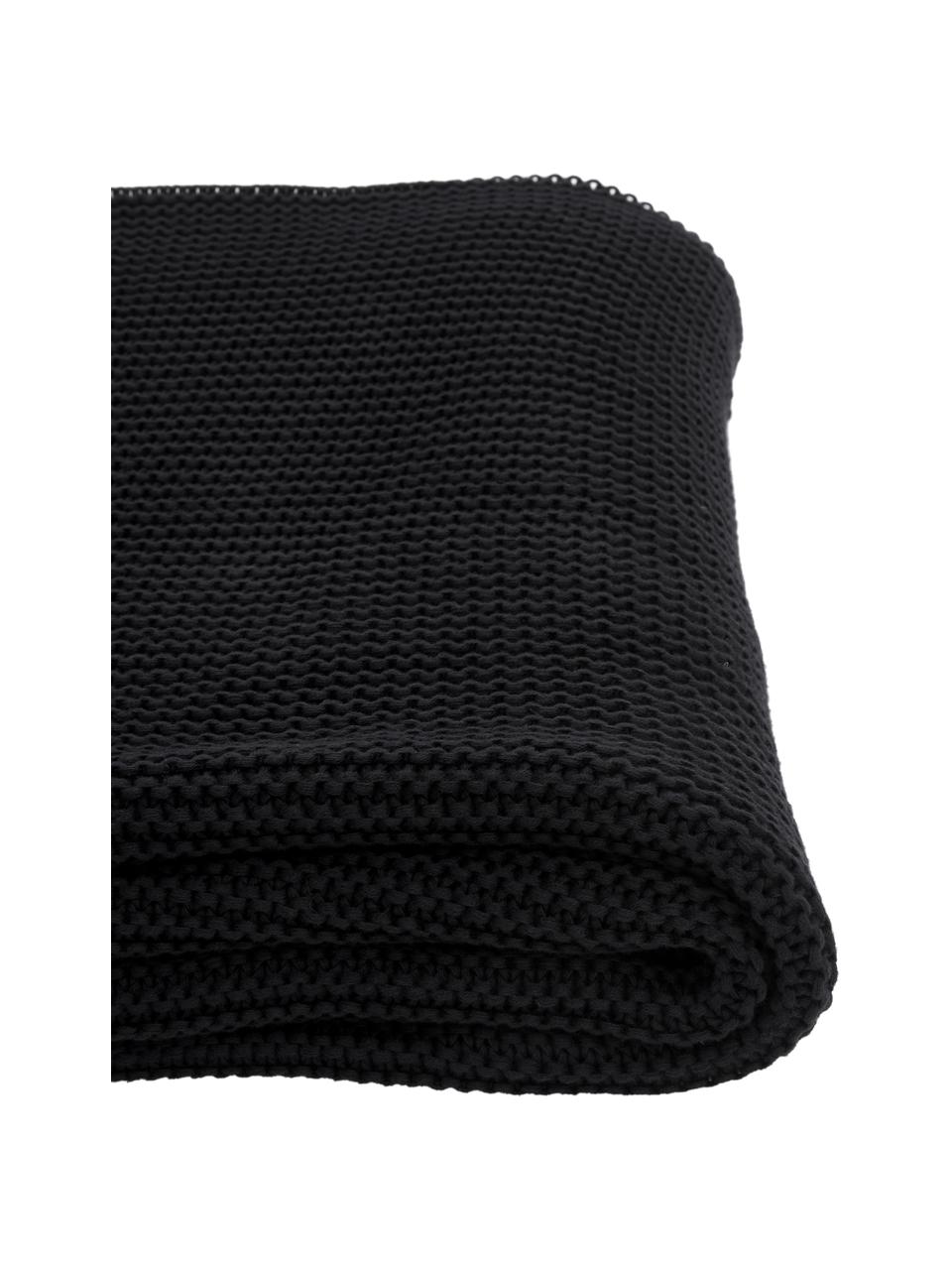 Plaid en tricot Adalyn, 100 % coton bio, certifié GOTS, Noir, larg. 150 x long. 200 cm