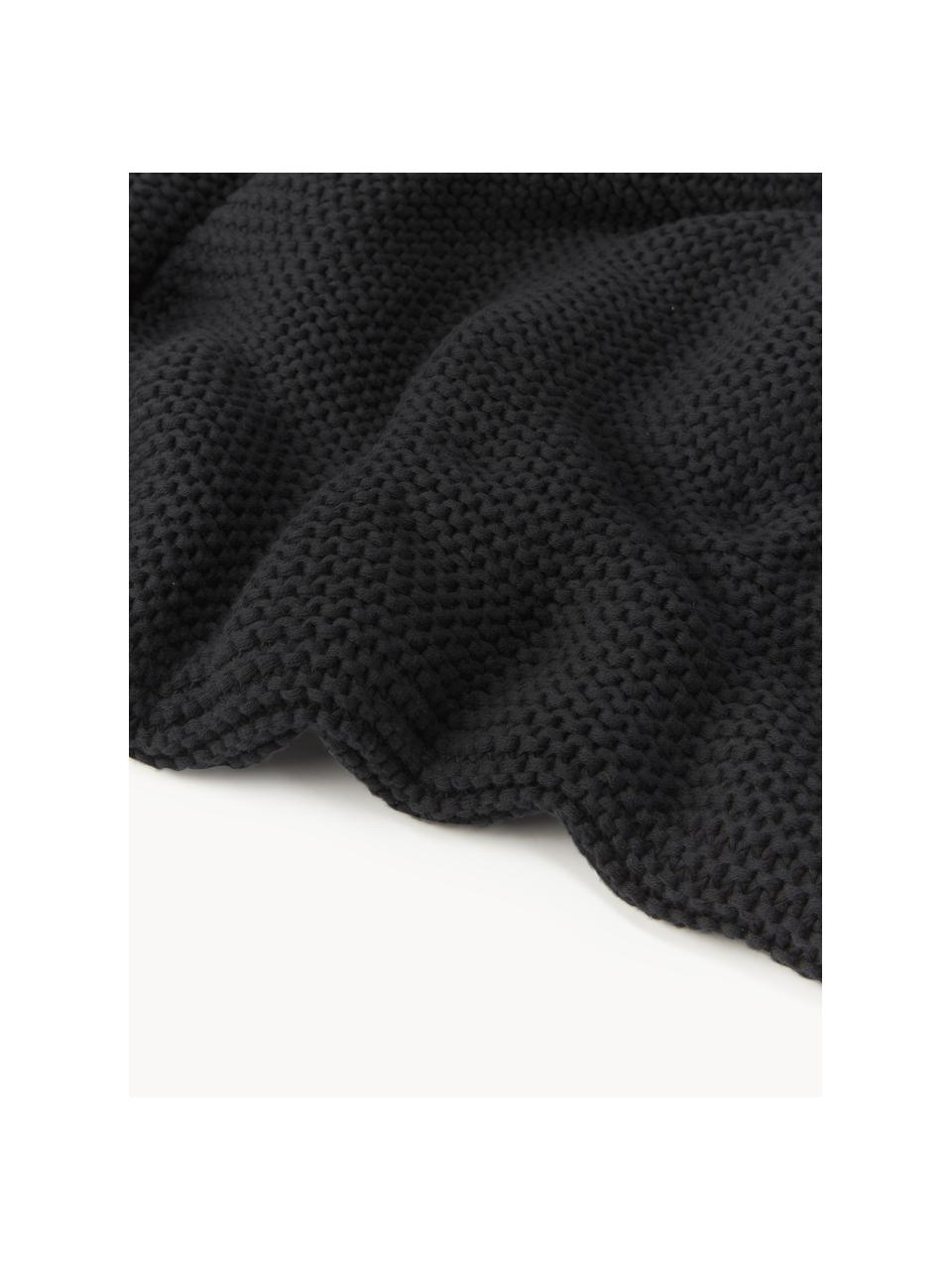 Plaid en tricot de coton bio Aladyn, 100 % coton bio, certifié GOTS, Noir, larg. 150 x long. 200 cm