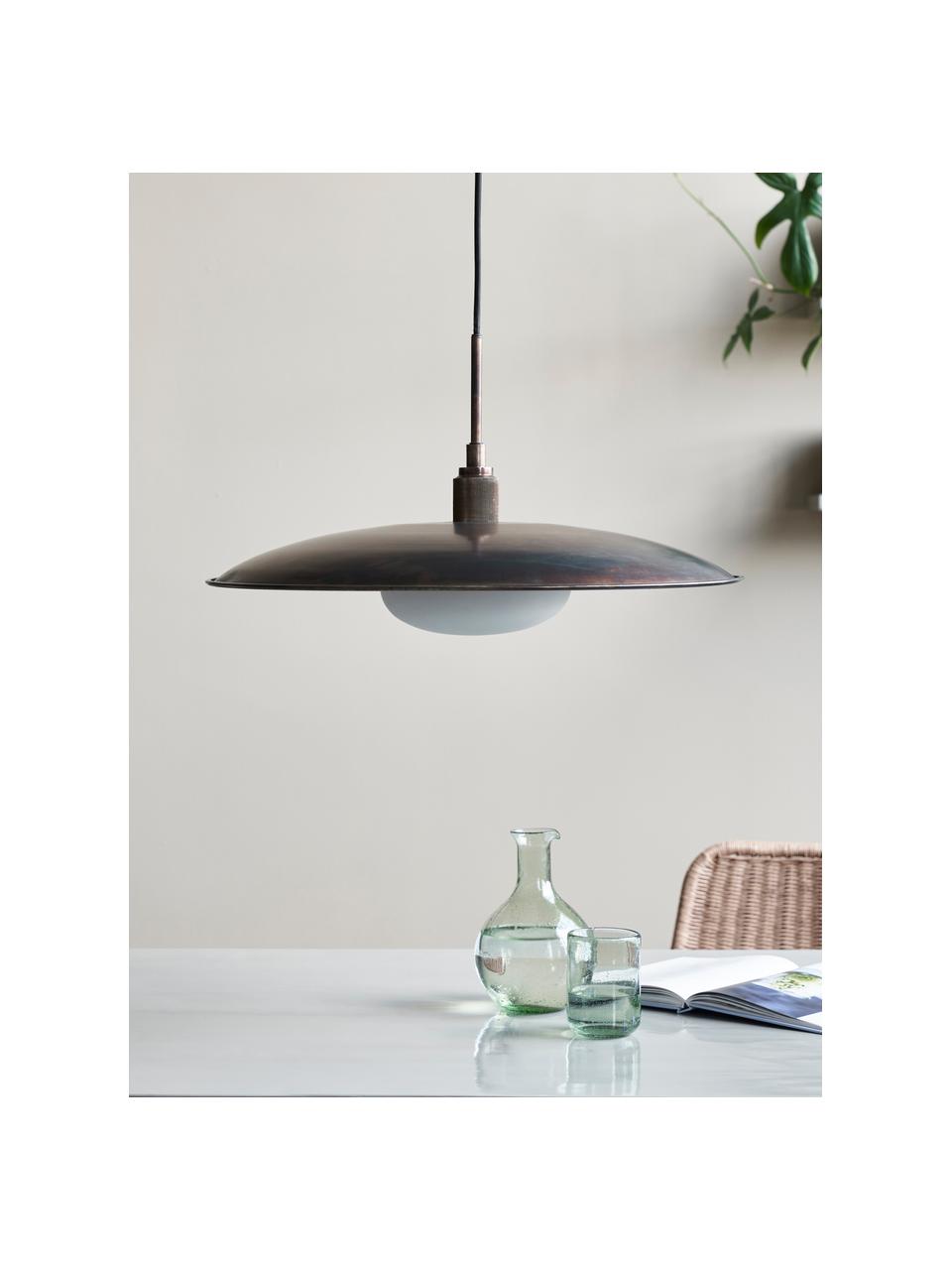 Grote hanglamp Boston, Lampenkap: gecoat metaal, Diffuser: glas, Donkerbruin, Ø 60 x H 7 cm