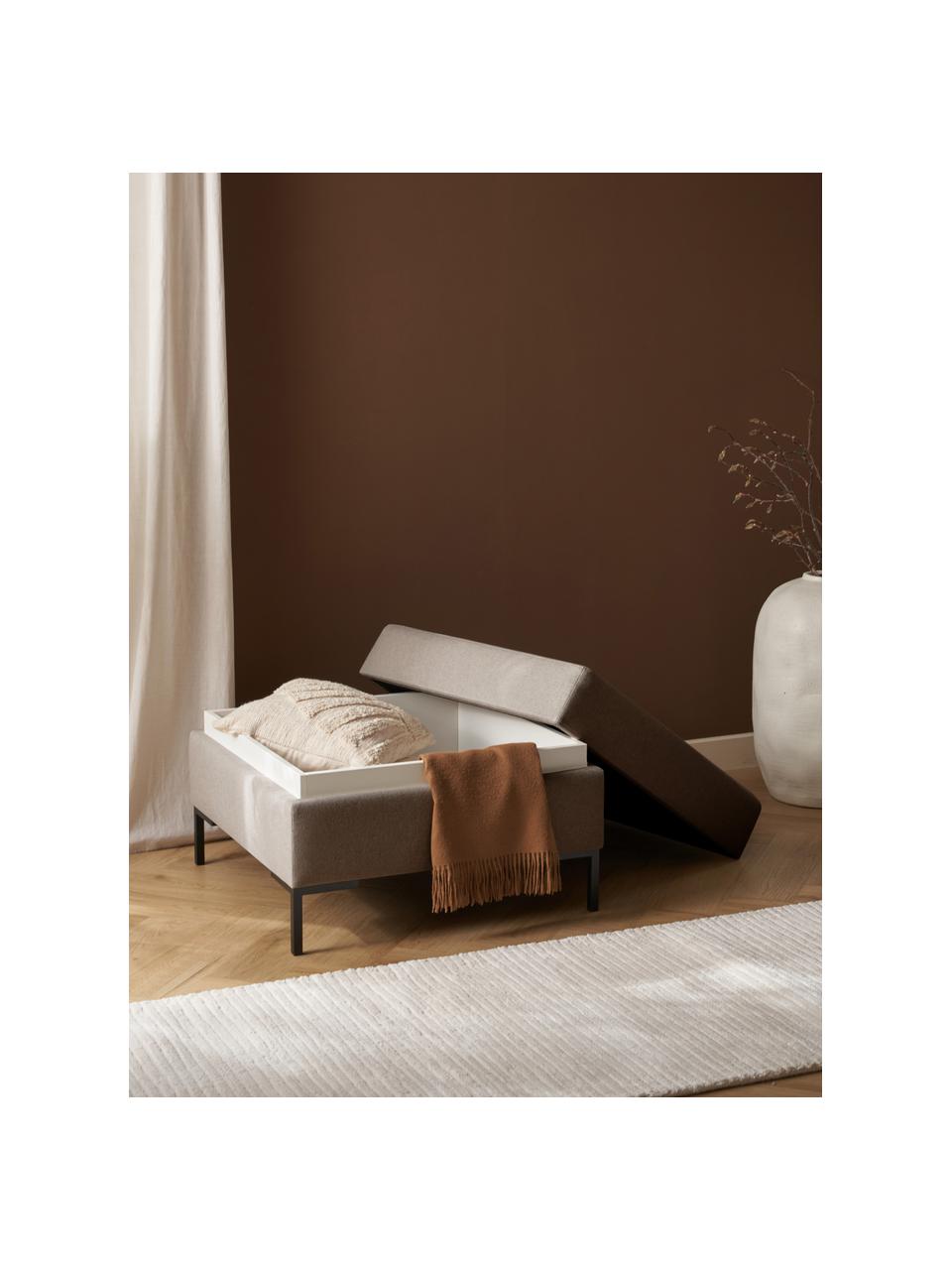 Poggiapiedi da divano con contenitore e piedini in metallo Luna, Rivestimento: 100% poliestere, certific, Rivestimento: poliuretano espanso, tess, Struttura: legno massiccio di faggio, Piedini: metallo zincato, Tessuto marrone, Larg. 77 x Alt. 49 cm