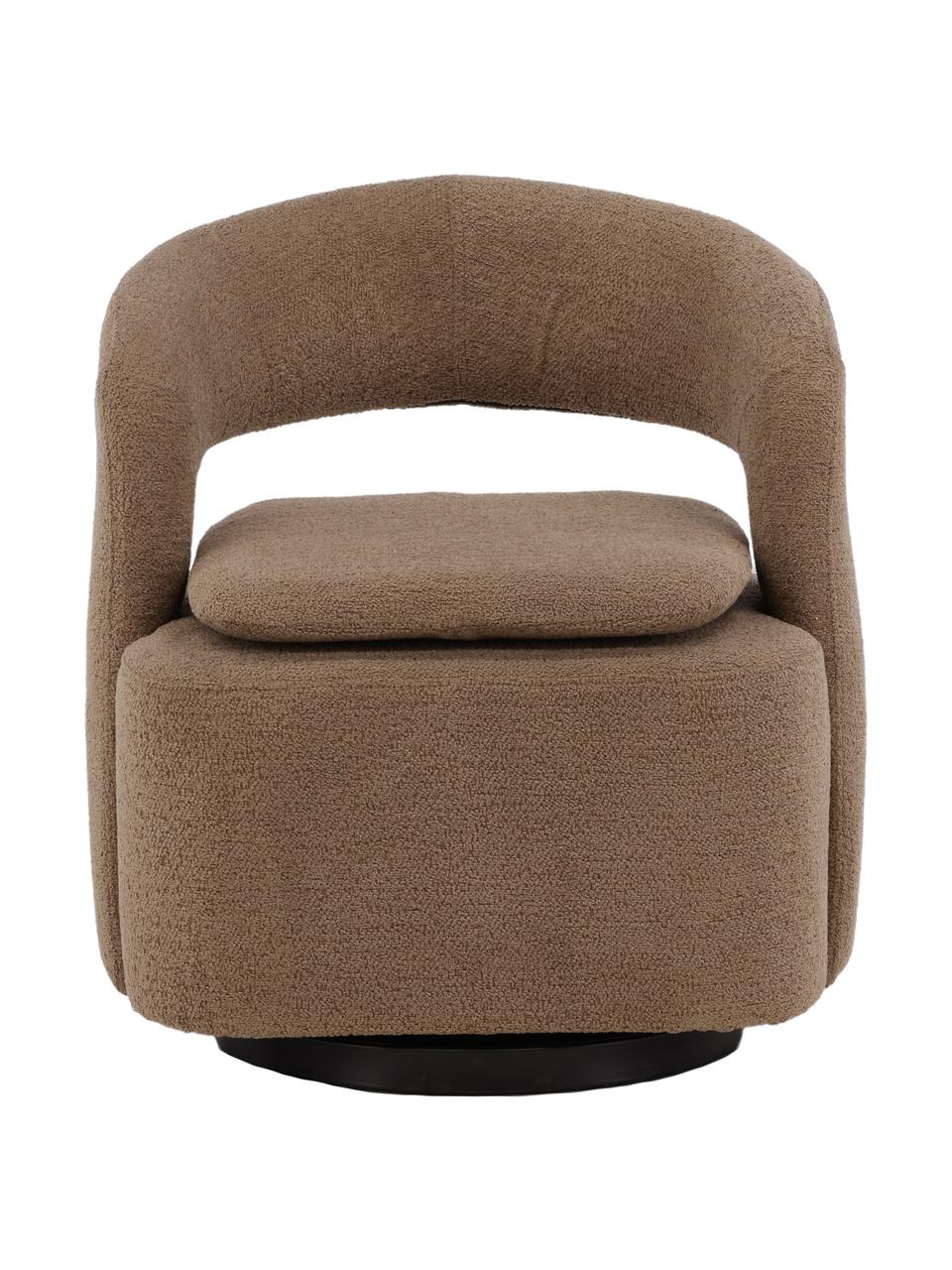 Bouclé loungefauteuil Laurel met draaifunctie, Bekleding: bouclé (100% polyester), Poot: gecoat staal, Bouclé bruin, B 69 x H 75 cm