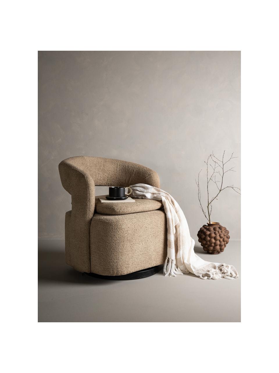 Bouclé loungefauteuil Laurel met draaifunctie, Bekleding: bouclé (100% polyester), Poot: gecoat staal, Bouclé bruin, B 69 x H 75 cm