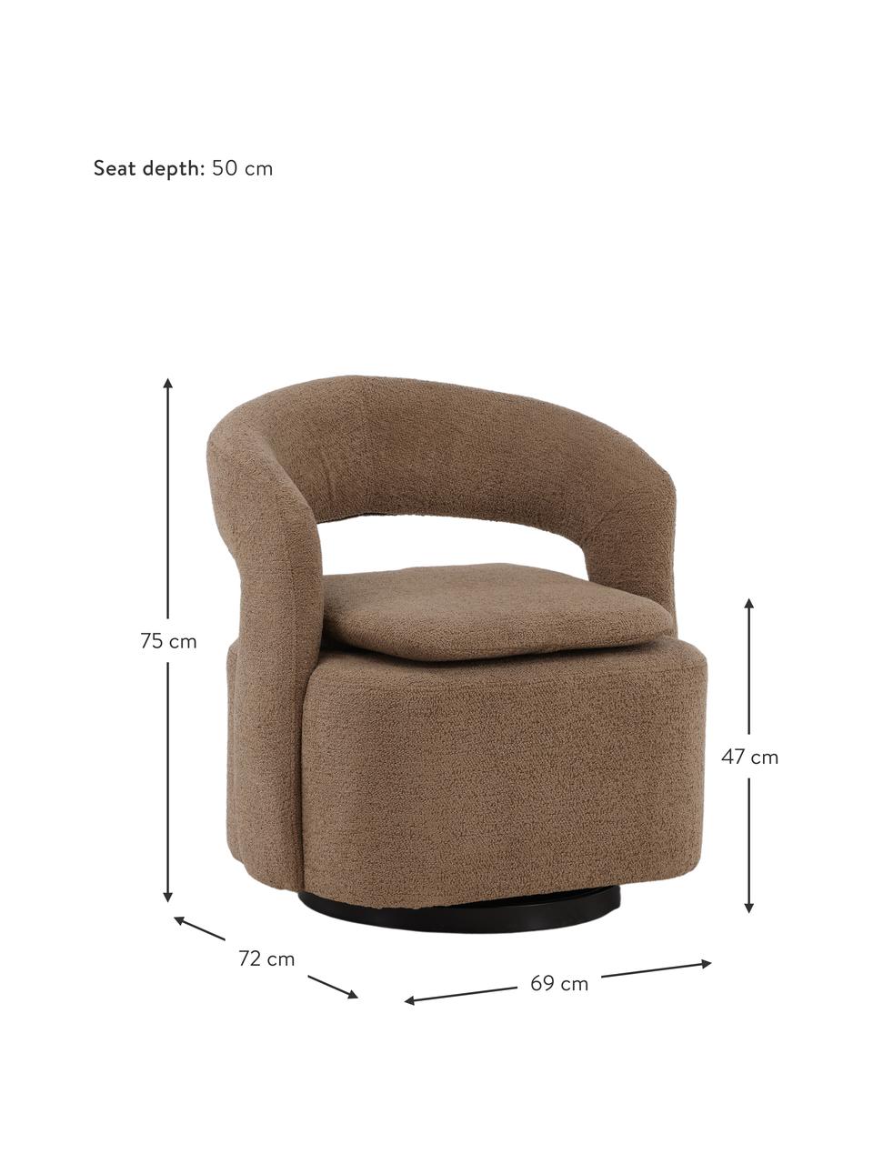 Fauteuil pivotant en tissu bouclé Laurel, Tissu bouclé brun, larg. 69 x haut. 75 cm