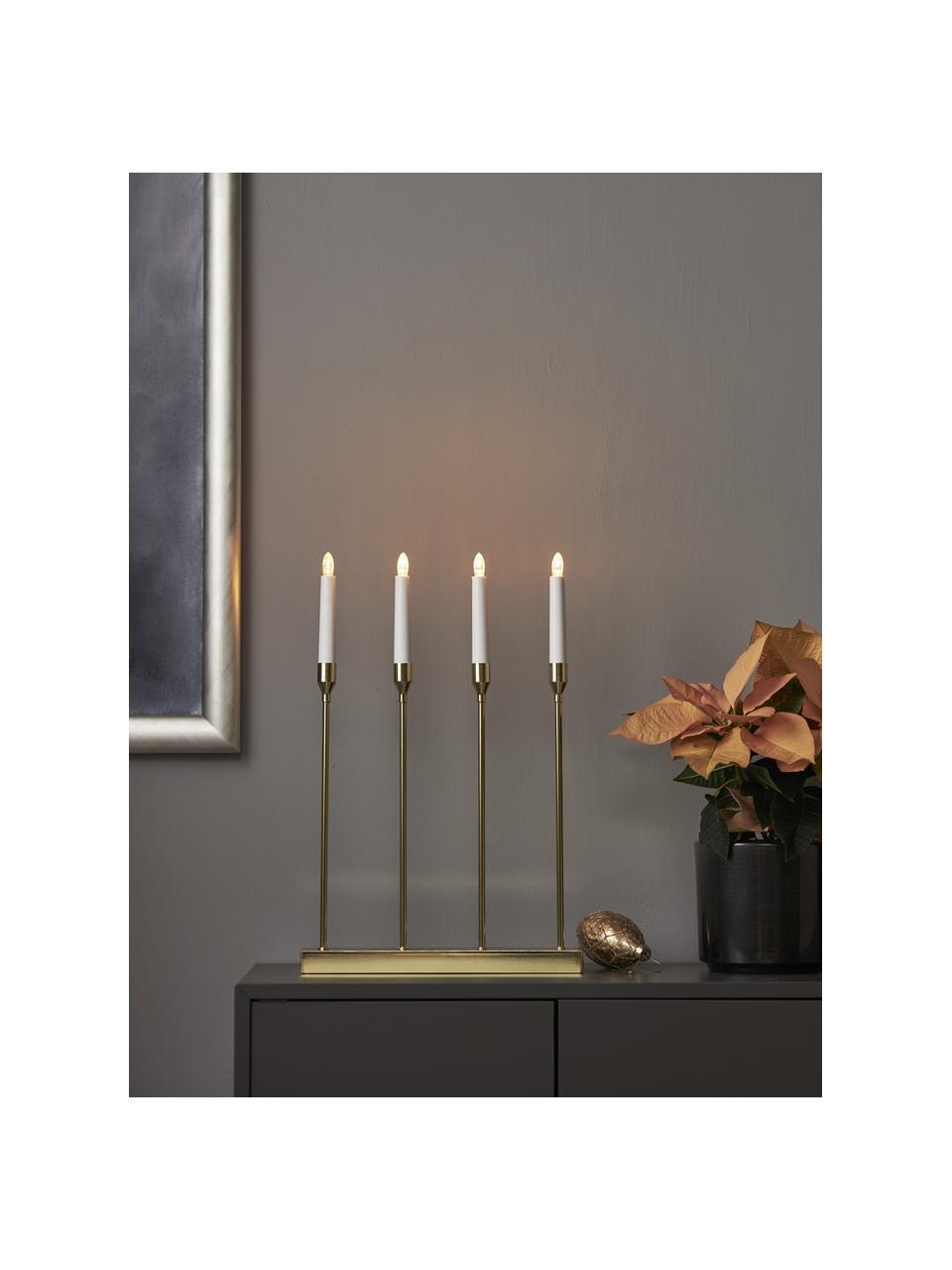 Candelabro con funzione timer Lottie, Candelabro: metallo rivestito, Dorato, bianco, Larg. 33 x Alt. 48 cm