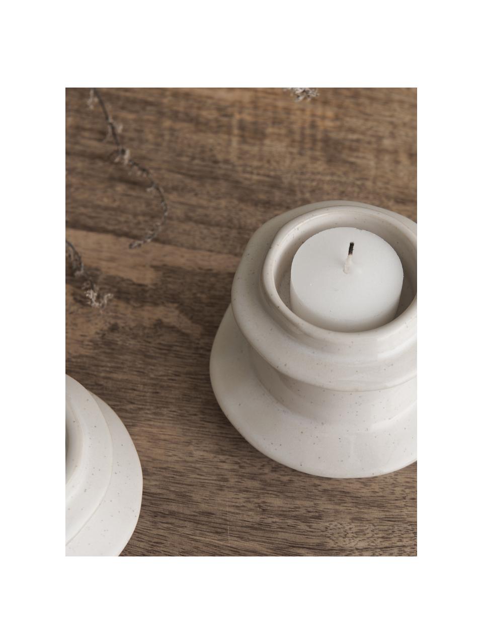 Sada svícnů na čajové svíčky Hilda, 2 díly, Glazovaná kamenina, Krémově bílá, Sada s různými velikostmi