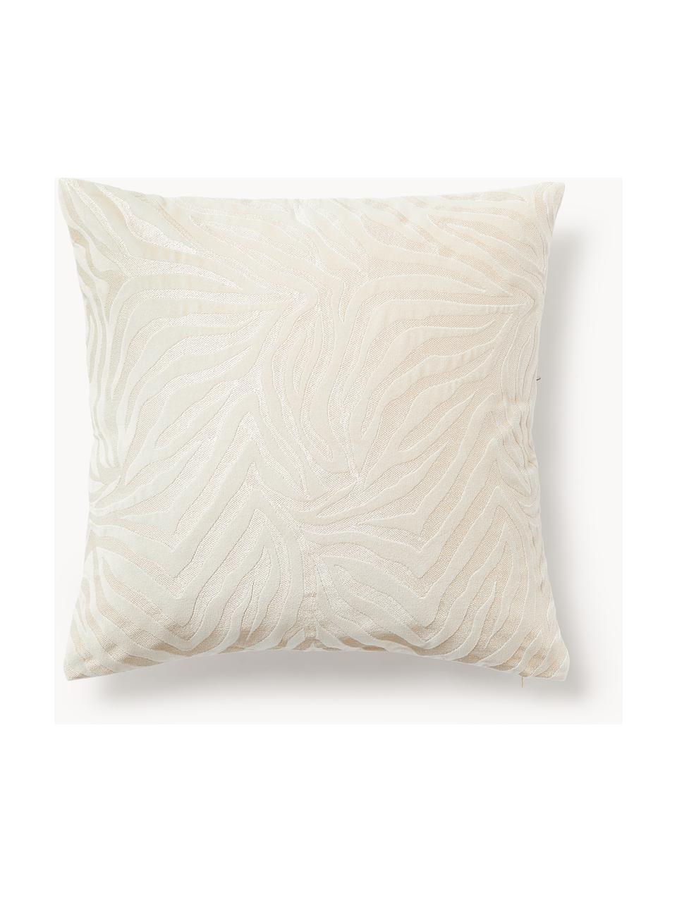 Housse de coussin 50x50 en velours Wilda, Tons blanc crème, larg. 50 x long. 50 cm