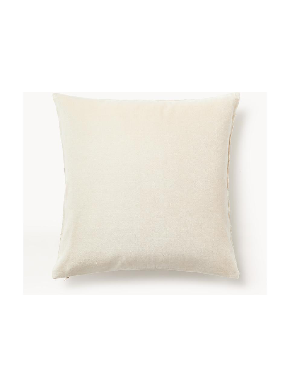 Housse de coussin 50x50 en velours Wilda, Tons blanc crème, larg. 50 x long. 50 cm