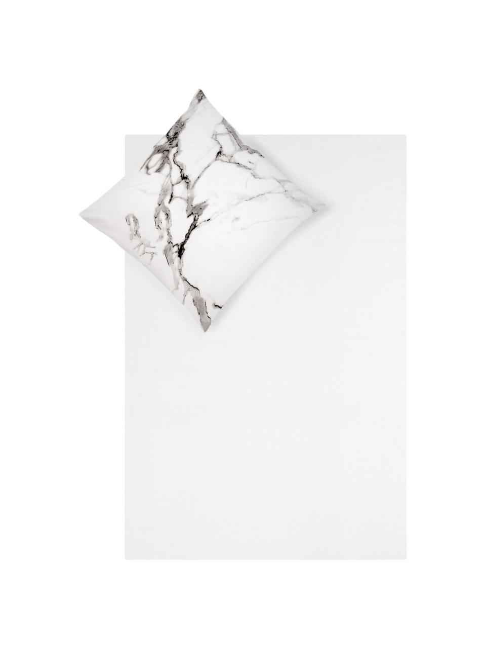 Posteľná bielizeň z bavlneného perkálu s mramorovým vzorom Malin, Svetlosivá a čierna s mramorovým vzorom, 200 x 200 cm + 2 vankúše 80 x 80 cm