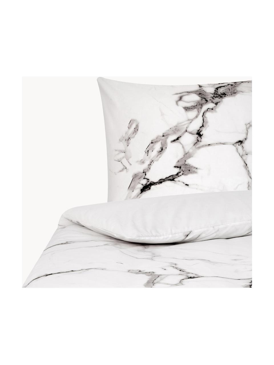 Baumwollperkal-Bettwäsche Malin mit Marmor-Muster, Webart: Perkal Fadendichte 200 TC, Weiß, Grautöne, 200 x 200 cm + 2 Kissen 80 x 80 cm
