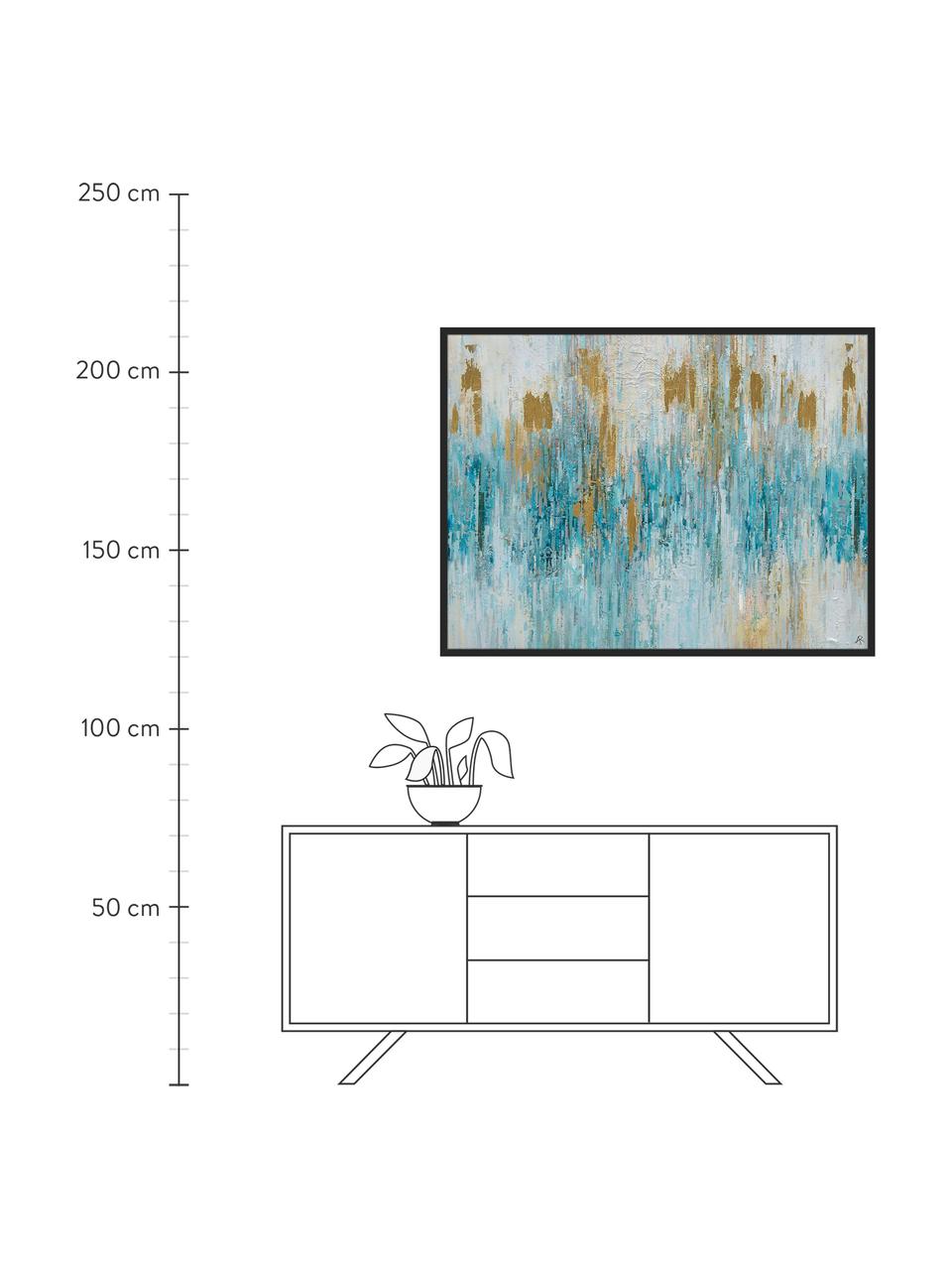 Tableau sur toile encadré Blue, Turquoise, or, larg. 123 x long. 93 cm