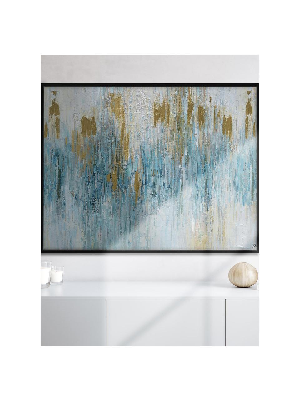 Gerahmtes Leinwandbild Blue, Bild: Leinwand, Rahmen: Holz, Türkis, Gold, Weiss, B 123 x H 93 cm